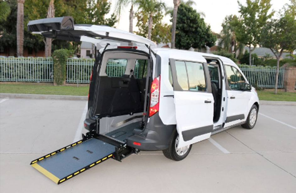 A ramp on the back of a Ford Transit.