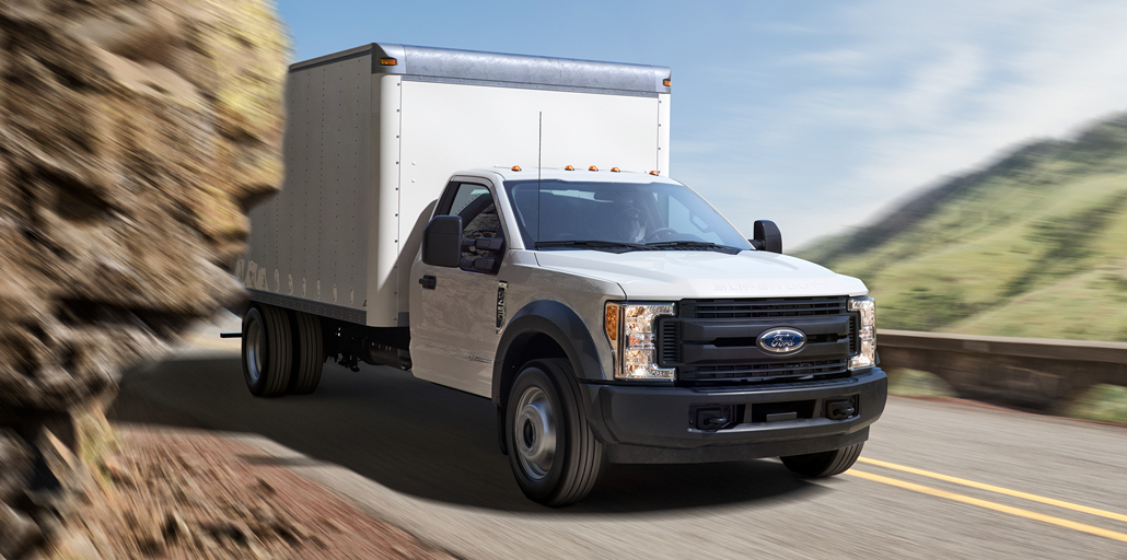 Ford Super Duty chassis with box extention on the back of vehicle